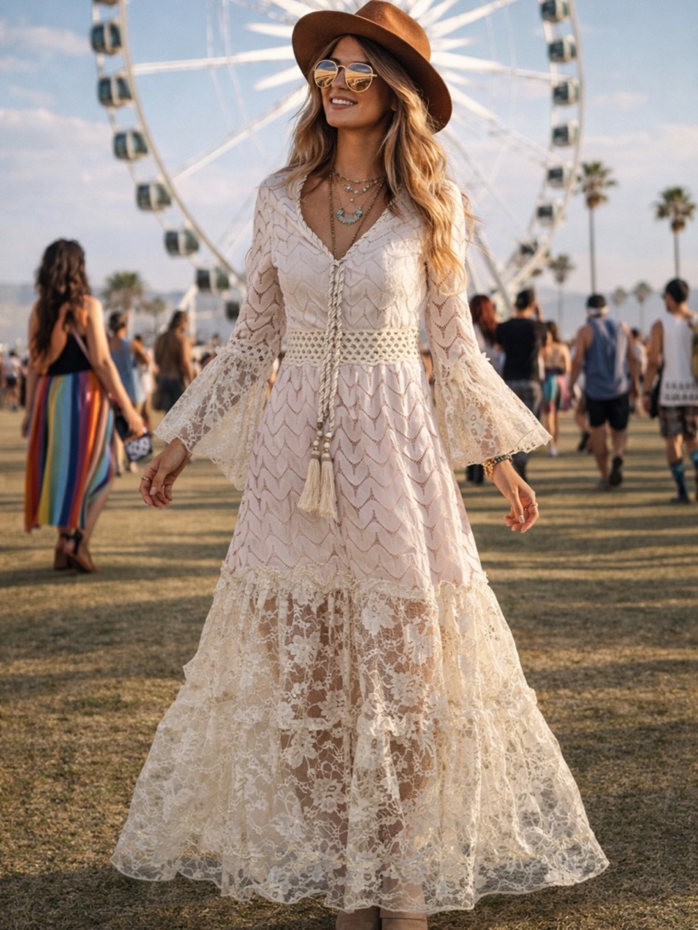 AZARA Paris Lace Boho Maxi Dress – Romantic Vintage Style Festival